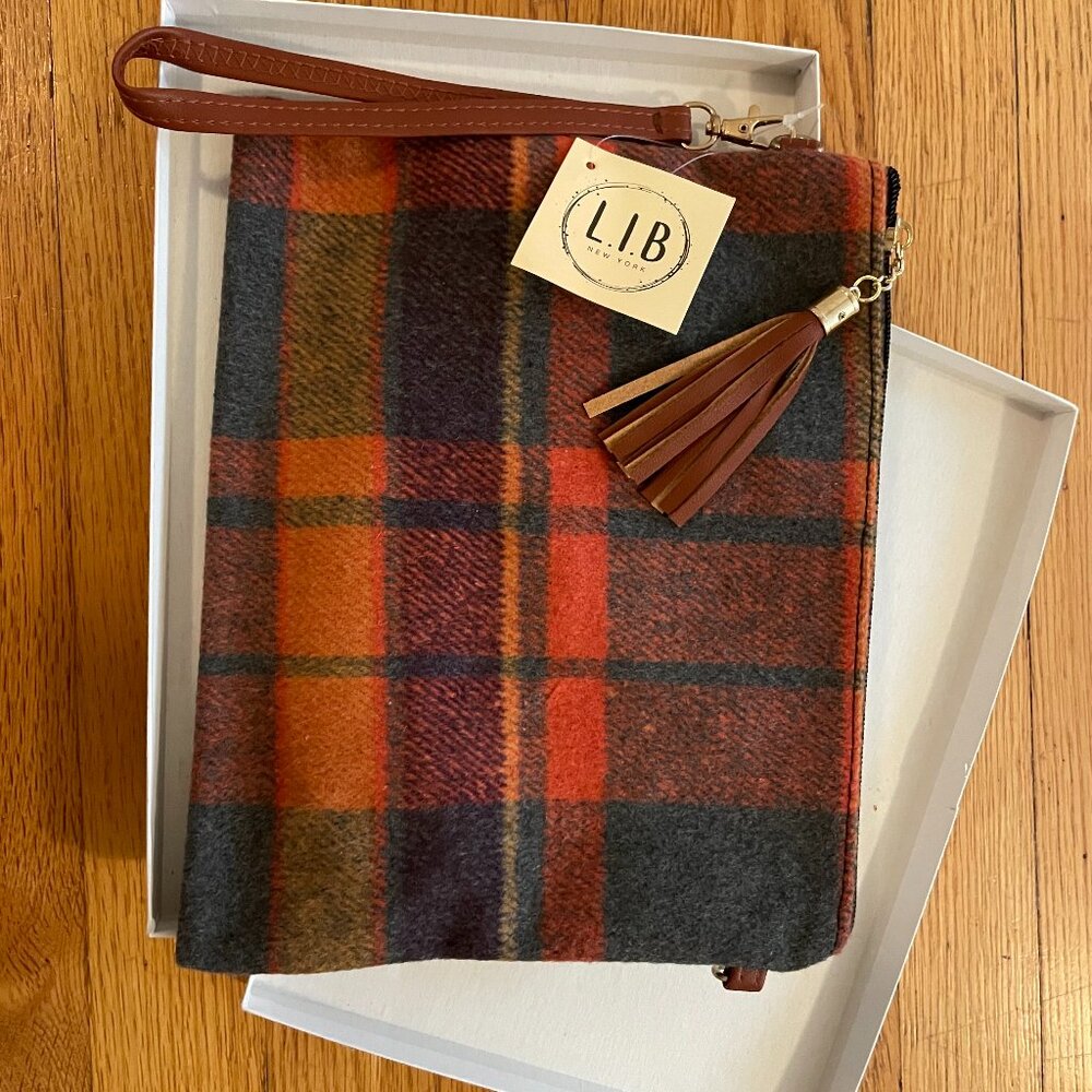 L.I.B. Plaid Wool Wristlet Clutch